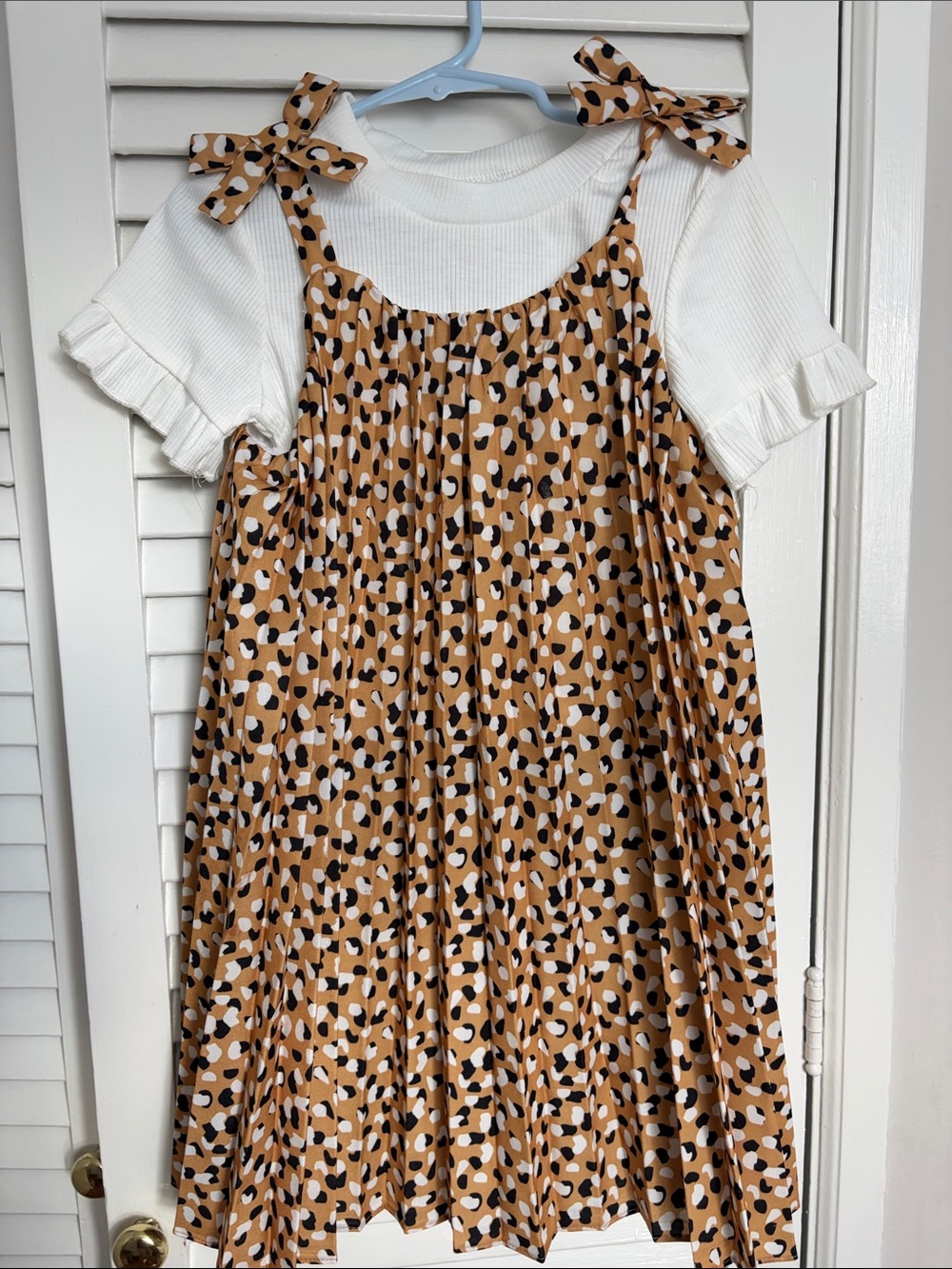 Rare Editions White Top with Tan, Black & Cream Animal-Print Dress